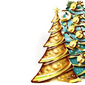 Gold Christmas Tree With Glitter Garlands PNG 35 PNG