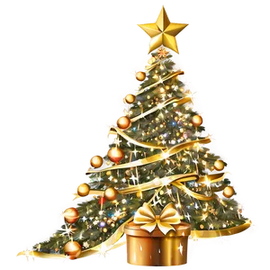 Gold Christmas Tree With Glitter Garlands PNG Irj55 PNG