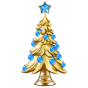 Gold Christmas Tree With Icy Blue Decorations PNG 40 PNG