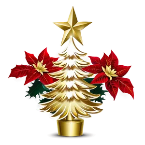 Gold Christmas Tree With Poinsettias PNG Dbx22 PNG