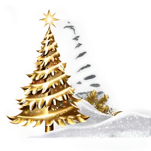 Gold Christmas Tree With White Snowflakes PNG 4 PNG