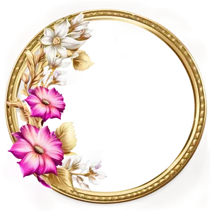 Gold Circle Frame With Flowers PNG 06262024