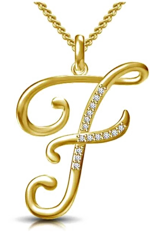 Gold Diamond Letter F Pendant PNG
