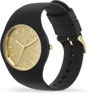 Gold Glitter Dial Black Watch