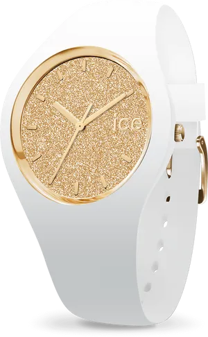 Gold Glitter Watch White Strap PNG image