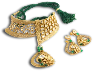 Gold Green Emerald Jewelry Set