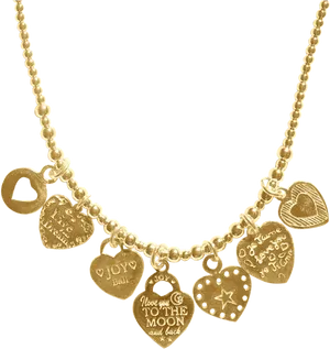 Gold Heart Charms Necklace PNG