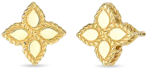 Gold Leaf Design Stud Earrings PNG