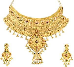 Gold Necklace Earrings Set Traditional Design