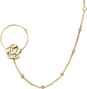 Gold Nose Ringwith Chain Jewelry PNG image