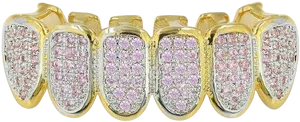 Gold Pink Diamond Grillz PNG image