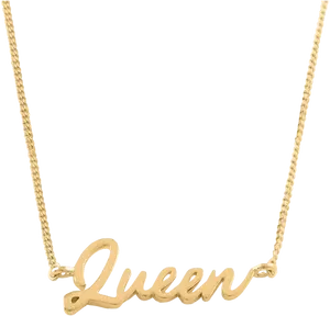 Gold Queen Script Necklace PNG image