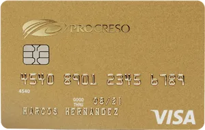 Gold Visa Debit Card PNG image