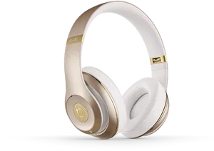 Goldand White Over Ear Headphones PNG image