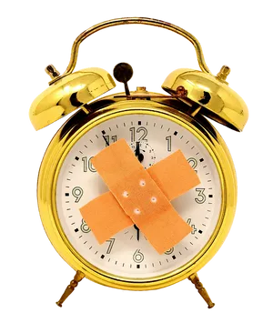 Golden Alarm Clock Bandaged PNG image