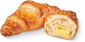 Golden Almond Croissant Half Cut PNG