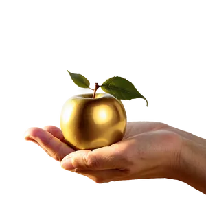 Golden Apple In Hand PNG 91