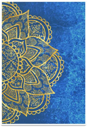 Golden Arabesque Patternon Blue Background PNG image