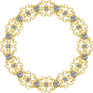Golden Baroque Diamond Round Frame PNG image