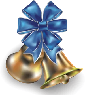Golden Bellswith Blue Ribbon PNG
