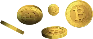 Golden Bitcoin Coins Floating PNG image
