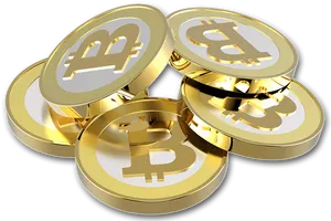 Golden Bitcoin Coins Stacked PNG image