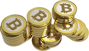 Golden Bitcoin Stacks3 D Rendering PNG image