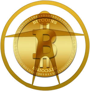 Golden Bitcoin Symbol Crosshair Design PNG image