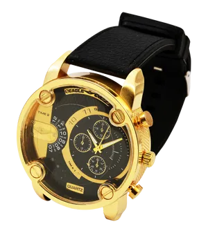 Golden Black Quartz Wristwatch PNG image