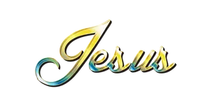 Golden Blue Jesus Text Graphic PNG image