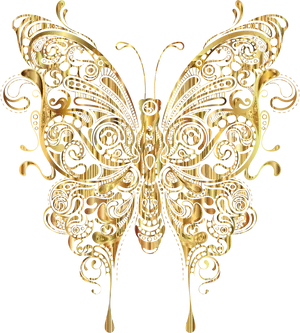 Golden Butterfly Filigree Artwork PNG image