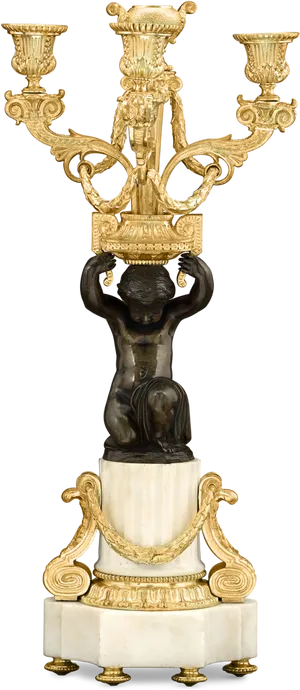Golden Candelabrumwith Figurine Support PNG image
