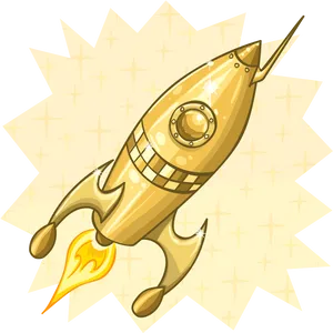 Golden Cartoon Rocket Illustration PNG image