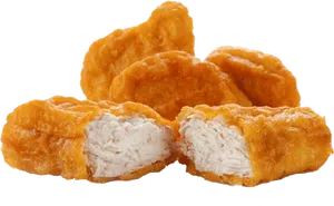 Golden Chicken Nuggets Cut Open PNG image