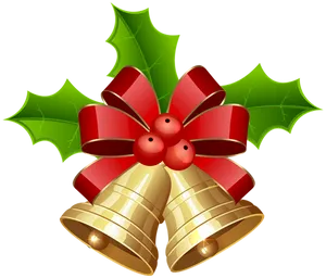 Golden Christmas Bells With Red Bow PNG image