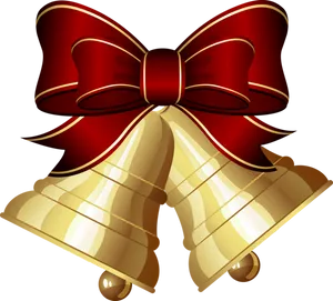 Golden Christmas Bells With Red Bow PNG image