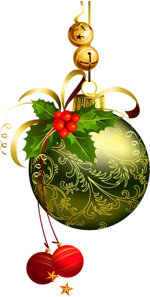 Golden Christmas Ornamentwith Holly Berries PNG