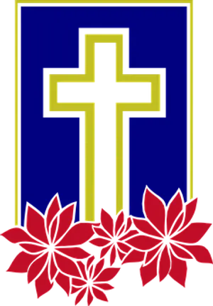 Golden Cross Blue Background Red Flowers PNG image