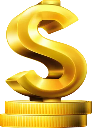 Golden Dollar Sign Standing On Coins PNG image