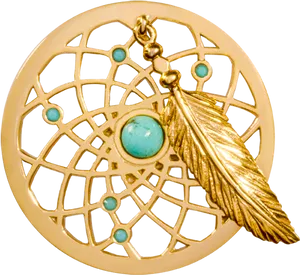 Golden Dreamcatcher Pendant PNG image