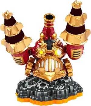 Golden Drill Robot Figurine PNG image