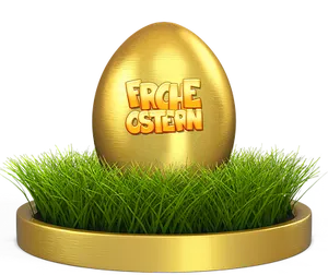 Golden Easter Eggon Grass Pedestal PNG image