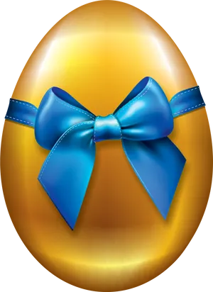 Golden Easter Eggwith Blue Ribbon PNG image