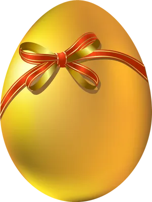 Golden Eggwith Red Ribbon PNG image