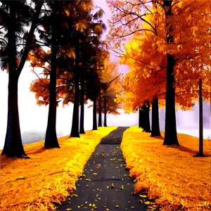 Golden Fall Trees Pathway Png 06212024 PNG image