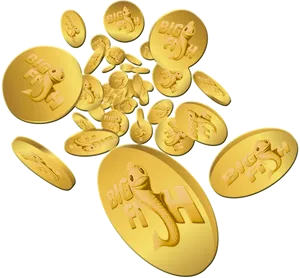 Golden Fish Coins Falling PNG image