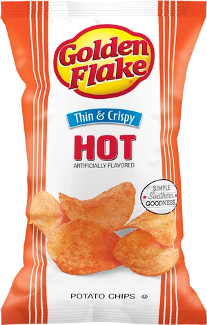Golden Flake Hot Thin Crispy Chips Package PNG image