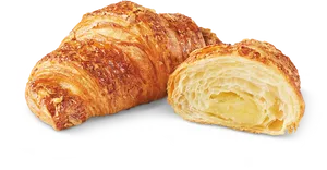 Golden Flaky Croissant Half Cut PNG