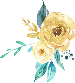Golden Floral Artwork PNG image