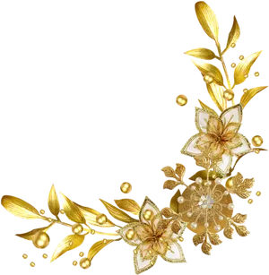 Golden Floral Designon Black Background PNG image